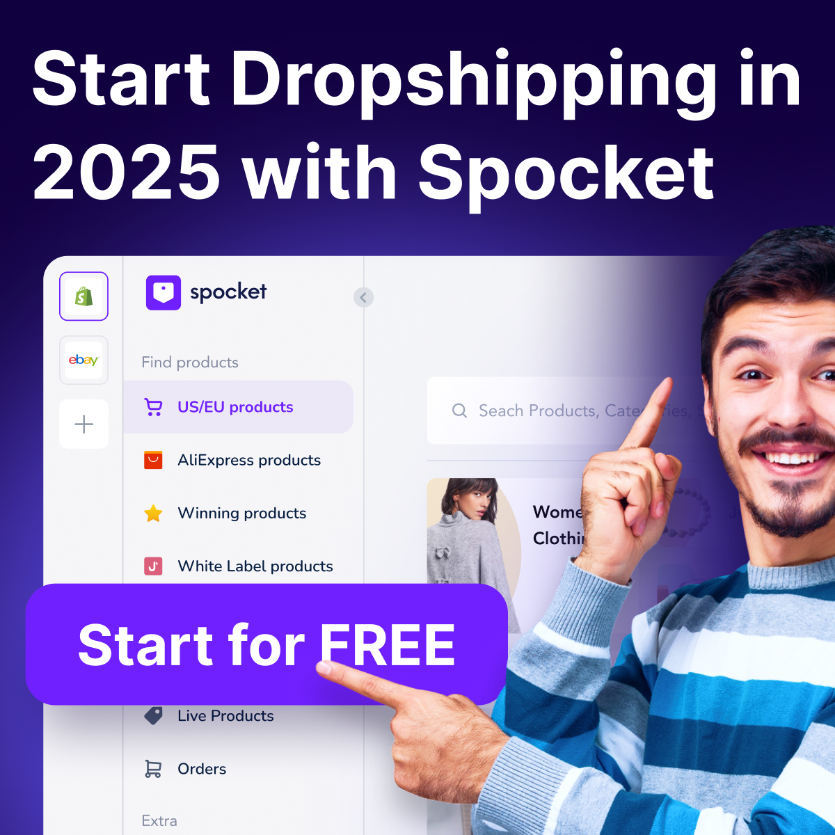 Interfaz de Spocket: busca productos de EE.UU. y Europa para tu tienda online
